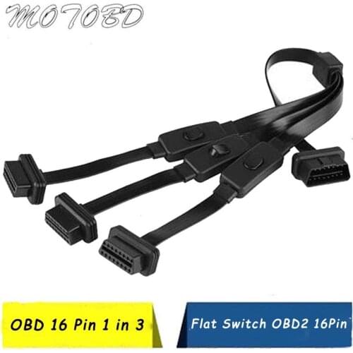New OBDII 16 Pin OBD2 Male To Double Female Splitter Flat+Thin Y Connector Extension Cable Suit for OBD II Port 16Pin Connector