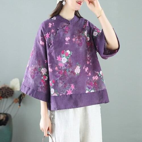 Chinese Style Clothing Women Clothes 2021 Cheongsam Top Chinese Traditional Shirt Blouse Cotton Hanfu Ladies Chinese Tops 12256