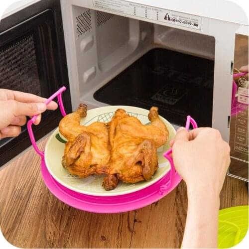Multifunctional Plastic Kitchen Tray Foldable Microwave Oven Supplies Upper and Lower Two-tier Steamer Round Dish Rack