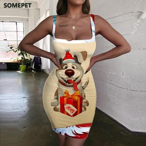 SOMEPET Santa Claus Dress Women Dog Ladies Dresses Animal Sundress Gift Bodycon Dress Womens Clothing Summer Beach Korean Style