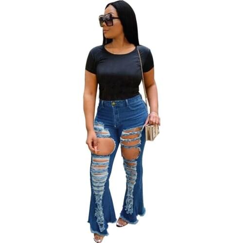 Casual Women Ripped Jeans Pants Hollow Out High Wiast Denim Trousers Streetwear Winter Clothes For Femme Outfit