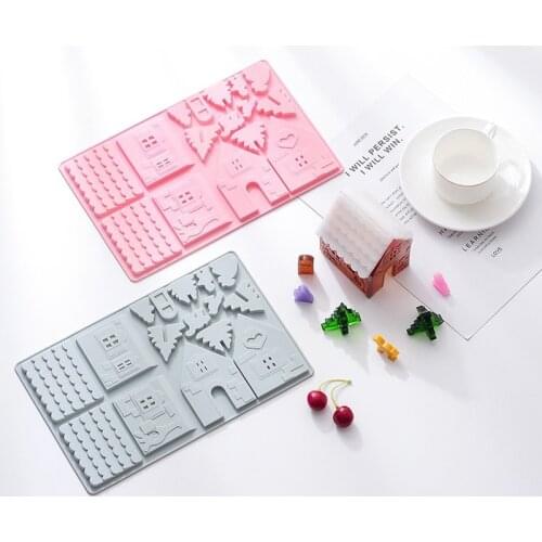 Christmas House Shape Chocolate Mold Biscuit Fudge DIY Baking Cake Decoration Tool Christmas Decoration Silicone Mold