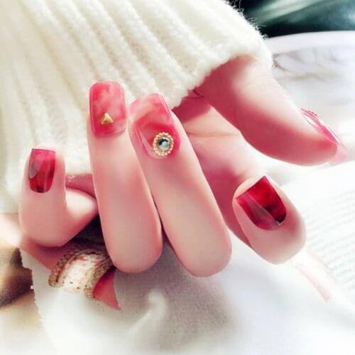 24pcs Red Blooming Rhinestone Detachable Short False Nails With Design DIY Slider Wearable Fake Nails Full Cover Nail Tips NN