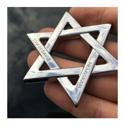 Silver Metal Star of David Jewish Hexagram Auto Emblem Badge Motorcycle Decals Sticker Car Accessories