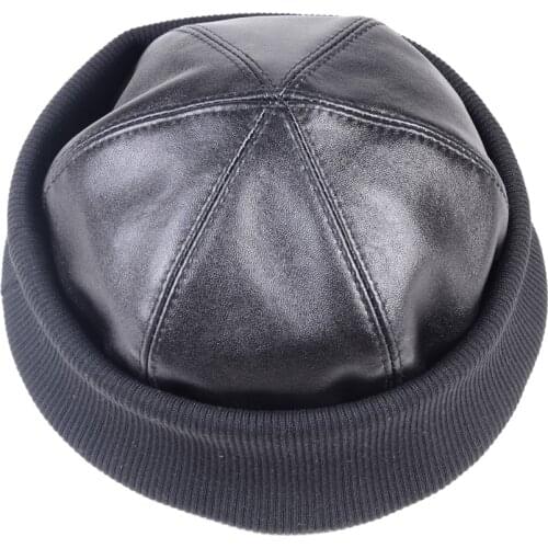 Mens Womens Real Leather Round Cap Bonnet Zucchetto Toque Beanie New Cap Army/Navy Caps/Hats
