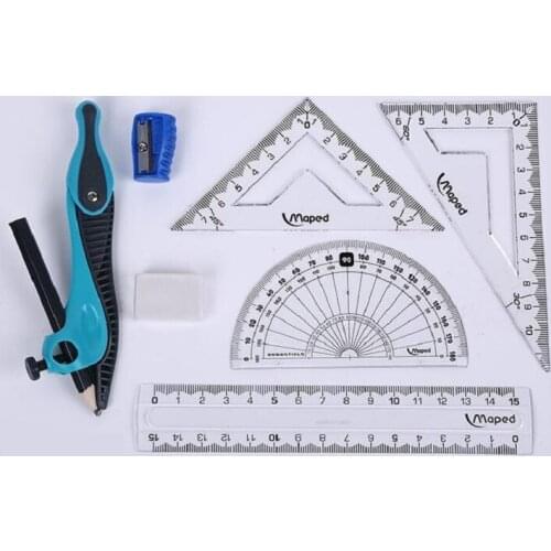 School Drawing Tool Kit (Compasses Ruler Goniasmometer Pencil Sharpener Rubber) Drawing Compass No.519118