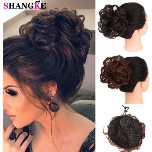 SHANGKE Drawstring Chignon Curly Chignon With Rubber Band Synthetic Hair Bun Messy Hairpiece High Temperture Fiber