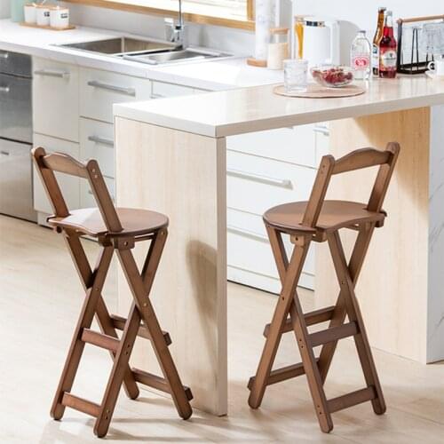 84.5cm High Stool Bamboo Folding Back Chair Mazha Household Space-saving Portable Bench Dark Brown Kitchen Seat