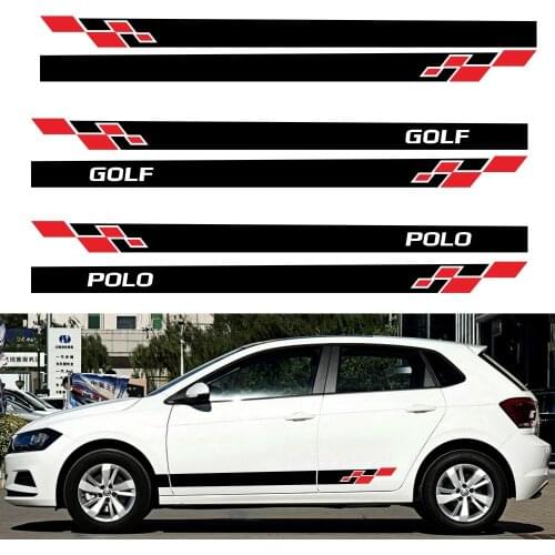 2PCS Sport Stripes Car Door Side Skirt Sticker Auto Body Decor Vinyl Decals For Volkswagen-POLO VW-GOLF GTI-R LINE-R WRC-TSI