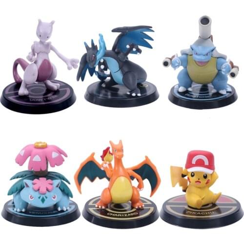 TAKARA TOMY Pokemon 6pcs/set Pikachu Mewtwo Charizard Venusaur Blastoise Anime Model Figure PVC Toys