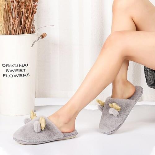 Girl Slippers Girls Winter Home Warm Slippers Fur Integrated Warm Slippers Pink Gray White Slippers With Antlers Non-slip Shoes