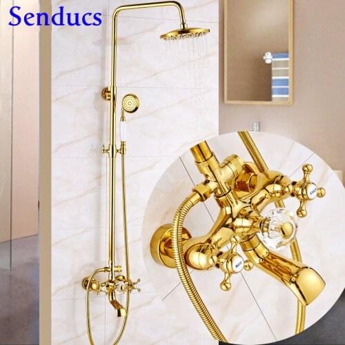 Thermostatic Gold Bathroom Shower Set of Wall Mounted Bath Shower System Portable 12inch Pvc Pressure Shower RoHS 2 Headle