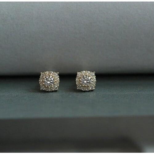 Goldtutu Gorgeous Block Pure 9K GOLD Micro Inlaid with Zirconium Diamond Mini Court Style Japanese and Korean Earrings