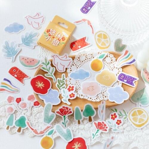 Japanese Watercolor Sticky Stickers Paper Decoracion Scrapbooking Office Stationery School Supplies Sticker Flakes 46PCS