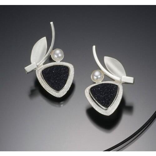 Boho Female Black Stone Stud Earrings Luxury Silver Color Geometric Wedding Earrings Cute White Pearl Wedding Earrings For Women