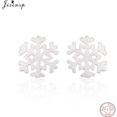 Jisensp Women 925 Sterling Silver Brushed Snowflake Stud Earrings for Women Jewelry Cute Flower Earing Engagement Christmas Gift