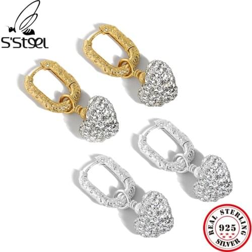 SSTEEL 925 Sterling Silver Drop Earrings For Women Minimalist Dangle Zircon Earring 2021 Trend New Gothic Earings Fine Jewelry