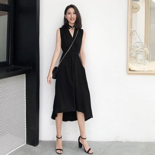 Elegant Sexy Wrap Dress Women 2019 Summer Irregular Sleeveless Deep V Neck Elastic Waist Lace Up Casual Dresses Vestidos Mujer