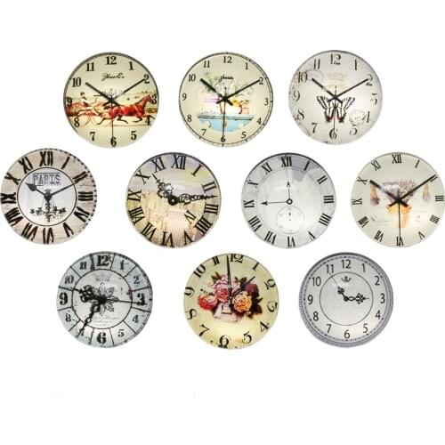 10pcs/lot New Fashion 25mm Round Mixed Clock Retro Clock Pocket Watch DIY Glass Cabochon Mixed Patterns Fit Cameo Base Setting