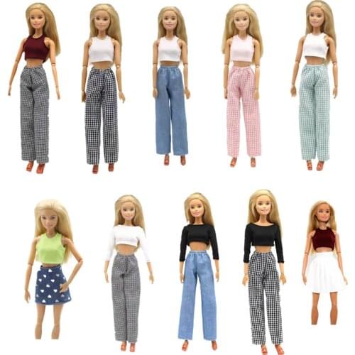 11.5" Doll Outfits Shirt Vest Crop Top Pants 1/6 BJD Clothes for Barbie Accessories Plaid Trousers Jeans Heart-shaped Skirt Toy