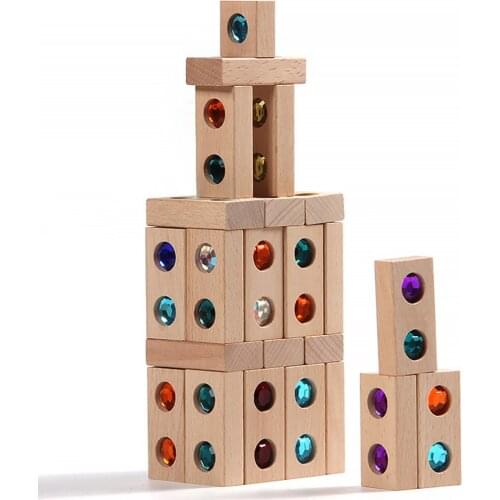 128pcs Wooden Colorful Gems Blocks Toys Educational Development Stimulate Imagination Playful Learning for Toddlers