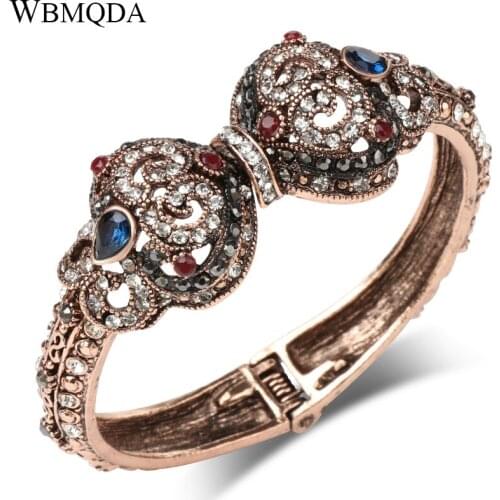 Bohemian Indian Bowknot Bangles Luxury Antique Gold Crystal Cuff Bracelets For Women Vintage Jewelry Wedding Accessories