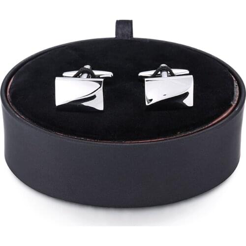 DY A set new high quality Silvery smooth wave Cufflinks box men French Cufflinks black leather box set free shipping