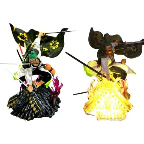 One Piece GK Action Figure Model Kimono Roronoa Zoro With LED Anime Figma 30cm Statue Exquisite Collection Toy Color by hand