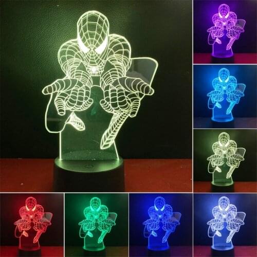 Disney The Avengers 3D LED NightLight Colourful Lamp Spider Man Iron Man Hulk Deadpool Action Figure Toy for Kids Christmas Gift