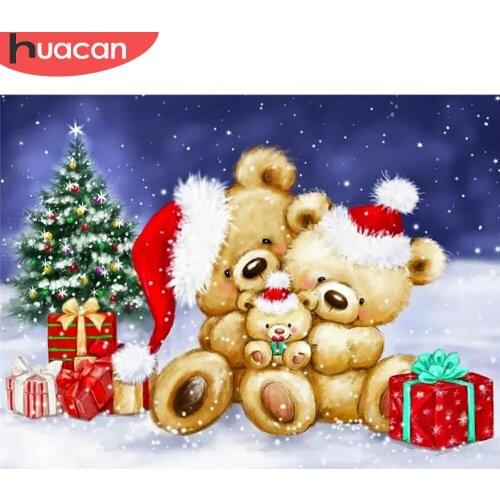 HUACAN Painting By Number Christmas Bear Kits For Adults Handpainted DIY Gift Picture By Number Winter Animal Canvas Home Decor