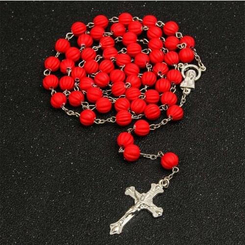 Catholic New Quality Handmade Plastic Rosary Bracelet Necklace with Cross Bead Long Chain Jewelry