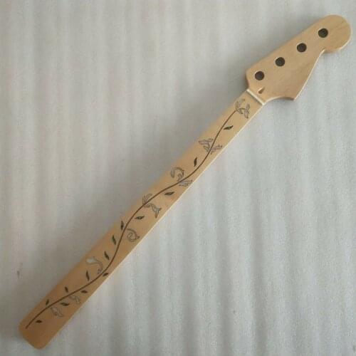 Maple 20 Fret FRETLESS P Bass style Guitar Neck Replacment vine inlay Gloss