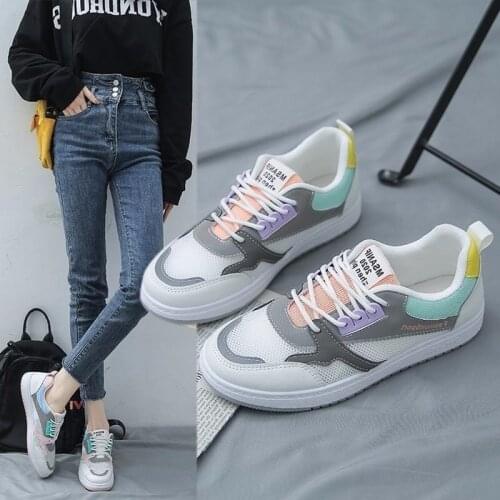 2021 New Fashion White Shoes Women Casual Shoes Women Breathable Lace-up Platform Sneakers Ladies Net Shoes Shoes Woman