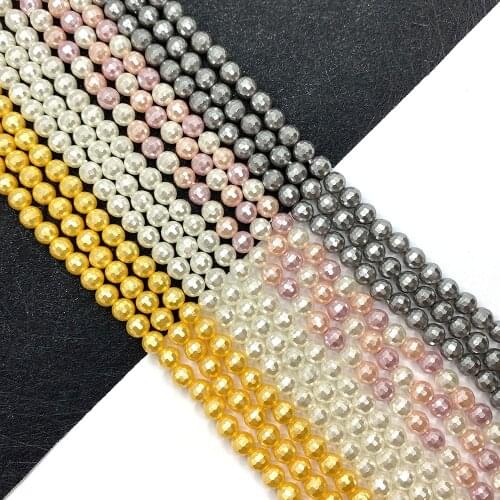 Natural White Shell Round Beads, Faceted White Shell Pearl Loose Beads, Used In Jewelry Necklaces DIY Jewelry Making 15.5 Inches