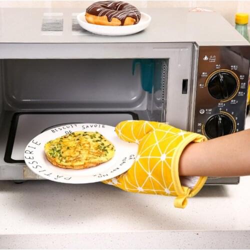 Kitchen Heat Resistant Cotton Glove Oven Pot Holder Baking BBQ Cooking Mitt Microwave Heat Resistant Non-slip Gloves
