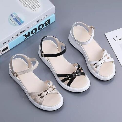 Summer Womens Sandals Leather Thick Soled High Rise Casual Shoes Soft And Comfortable Anti Slip Fashion Korean Sandals