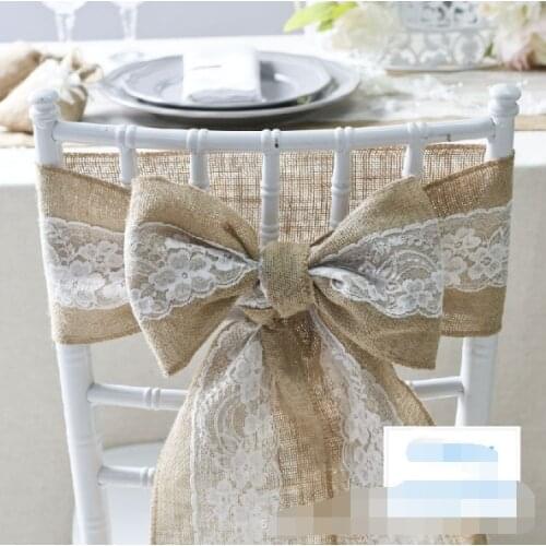 Linen lace chair belt bow chair cover belt tulle suitable for wedding activities and party banquet Christmas decoration