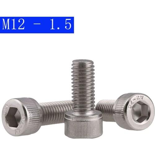 M12 - 1.5 ( 12mm ) Fine Thread 304 Stainless Steel Socket Head Caps Screws Metric DIN 912
