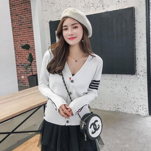 Small white knitted jacket cardigan womens spring and autumn outer wear new casual short sweater