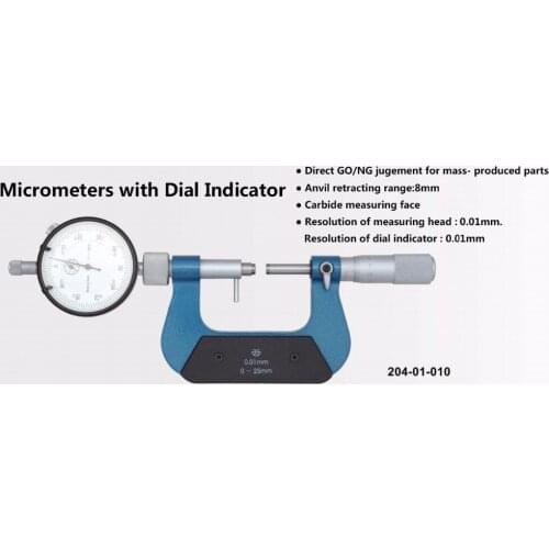 0.01mm Micrometers with Dial Indicator 0-25mm 25-50mm jugement for mass- produced parts outside micrometer