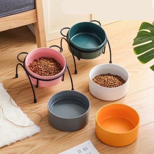 New Ceramic Pet Bowl Large Oblique Cute Cartoon Feeder for Dog and Cat Protect The Spine Table High Foot Pet Supplies Accessorie