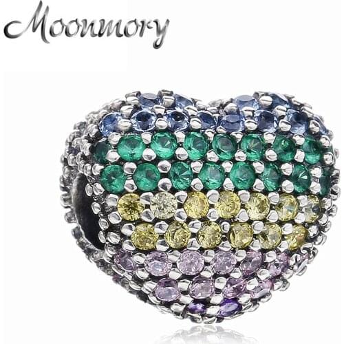Moonmory Open Your Heart Rainbow Clip Bead For DIY Jewelry Making 925 Sterling Silver Color Stone Clip Bead Silver 925 Jewelry