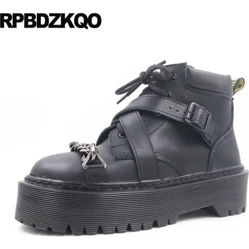 Motorcycle Metal Flat Women Muffin Flatform Platform Combat Biker Military Punk Rock Boots Booties Black Chain Harajuku Creepers