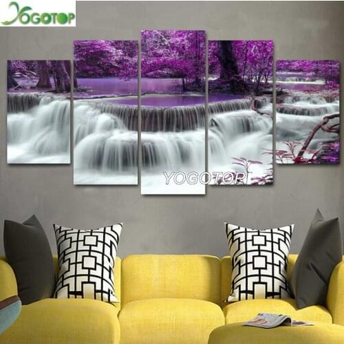 Diy Diamond Painting 5 Pieces Purple tree Waterfall natural scenery Full Drill rhinestone Mosaic Diamant Embroidery Art ML1306