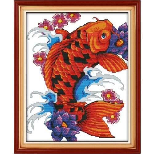 Colorful auspicious fish cross stitch kit aida 14ct 11ct count print canvas stitches embroidery DIY handmade