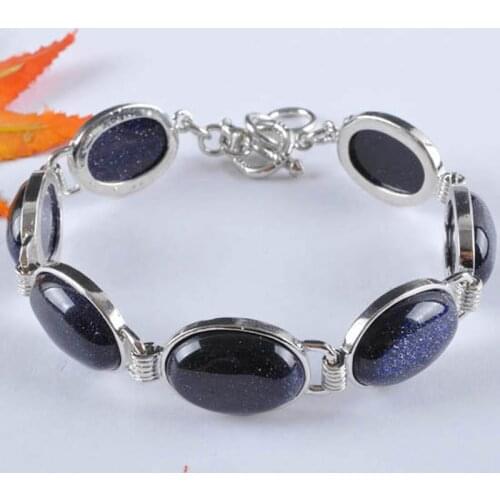 Natural Stone Blue Sandstone Bracelet Jewelry For Women Oval CAB Cabochon Beads Chain Bracelet H898