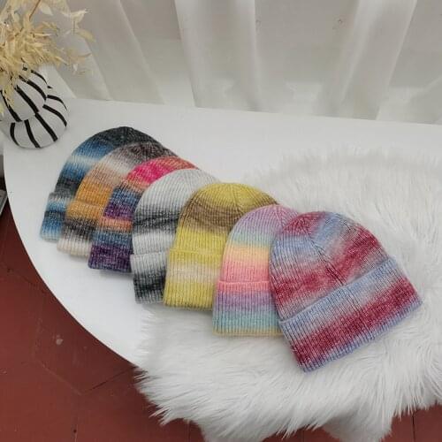Couple Hat 2020 New Knitted Hat Men/women Rainbow Gradient Warm Woolen Winter Hat bonnets