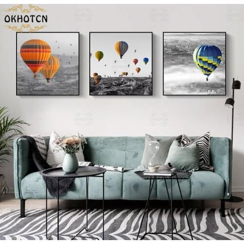 Landscape Poster Black and White Prints for Living Room Scenery Color Balloon Picture Home Decoration Wall Art Canvas Painting