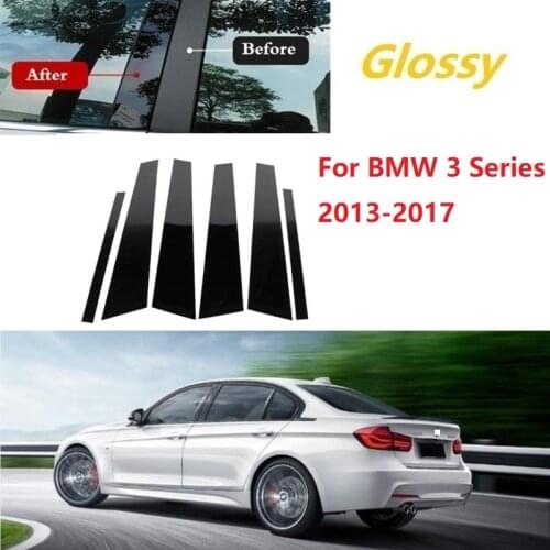 6PCS Polished Pillar Posts Fit For BMW 3 Series 2013-2017 Window Trim Cover BC column sticker