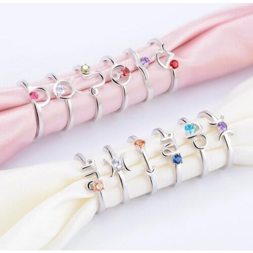 Silver Plated 12 Constellation Crystal Rings For Women Capricom Aquarius Pisces Sign Ring Zodiac Star Open Bague Birthday Gift